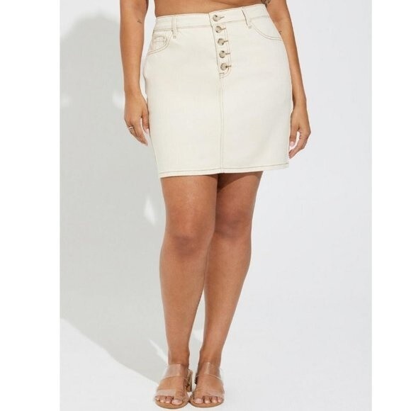 Torrid Women’s Size 24 Button Front Denim Skirt – Beige Tan Stretch Plus - Picture 1 of 7